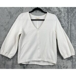 Madewell Top Womens Medium White Terry Full Sleeve Pullover Beachy Coastal
